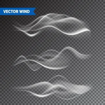 Realistic Wind Set on Transparent Background. Vector Vapor in Air, Smoke Steam イラスト素材