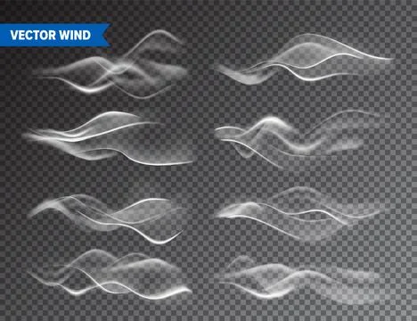 Realistic Wind Set on Transparent Background. Vector Vapor in Air, Smoke Steam Illustrazione stock