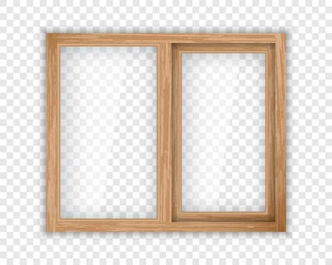 Realistic window with wood texture frame. Double casement wooden window mockup Ilustración de archivo