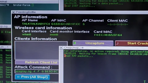 Realistic wireless vulnerabilities exploits wifi security hacking technology 4K Stock Footage 124645140