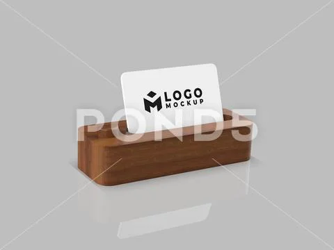 Realistic wooden business card holder mockup - PSD Template PSD Template