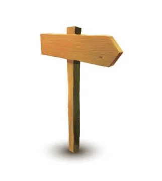 Realistic wooden pointer direction with shadow isolated on white Stock Illustration