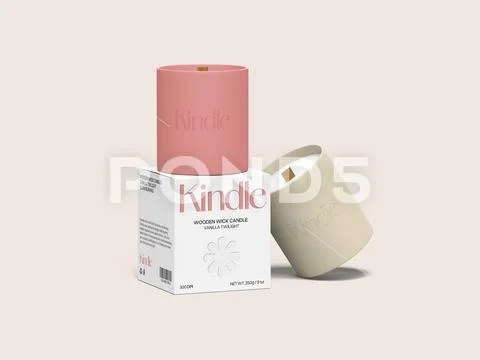 Realistic Wooden Wick Candle with Packaging Mockup PSD Template