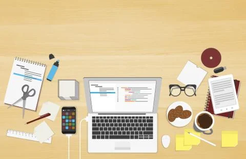 Realistic workplace organization 스톡 일러스트