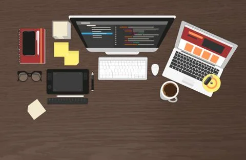 Realistic workplace organization Illustrazione stock