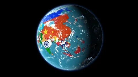 Realistic World Globe with Flags Stock Footage 88430708