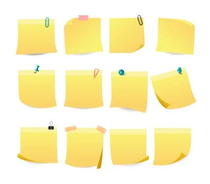 Realistic yellow blank sticky notes set collection isolated on white backgr.. 스톡 일러스트