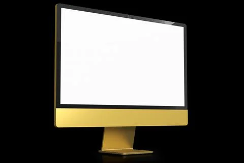 Realistic yellow computer screen display isolated on black background. Ilustración de archivo