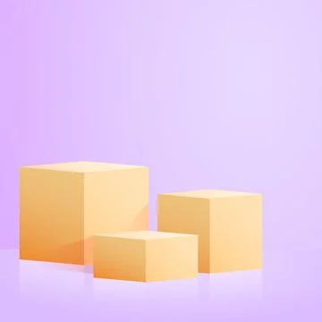 Realistic yellow cubes - boxes on blue studio background - Vector 스톡 일러스트