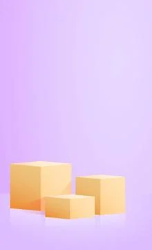 Realistic yellow cubes - boxes on blue studio background - Vector Realisti... Stock Photos
