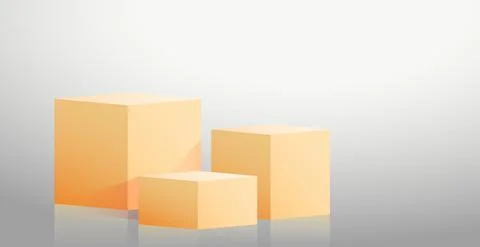 Realistic yellow cubes - boxes on gray studio background - Vector 스톡 일러스트