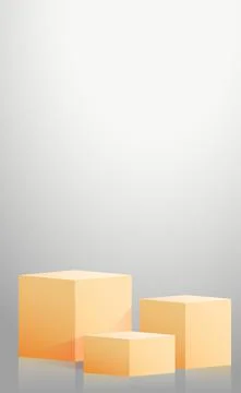 Realistic yellow cubes - boxes on gray studio background - Vector Stock Illustration