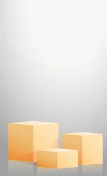Realistic yellow cubes - boxes on gray studio background - Vector Realisti... Stock Photos