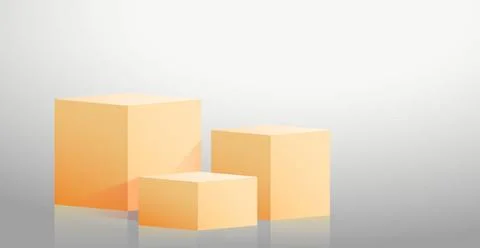 Realistic yellow cubes - boxes on gray studio background - Vector Realisti... Stock Photos