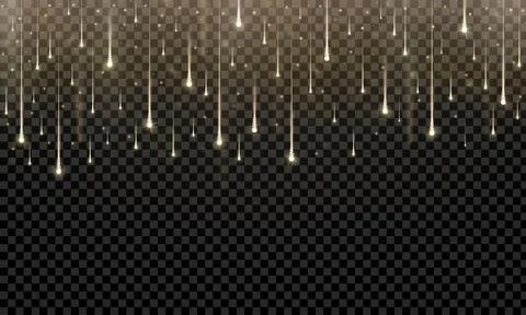 Realistic yellow starfall isolated on transparent background. Stars, glitter, Stock Illustration