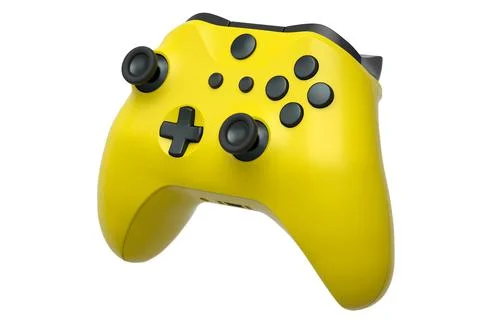 Realistic yellow video game controller on white background Stock Illustration