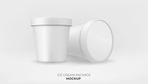 Realistic yogurt container mockup. Blank white plastic bucket with lid. 3D .. 库存插图