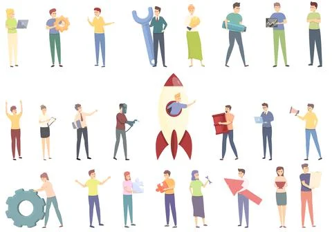 Realization icons set cartoon . Self dream Stock Illustration