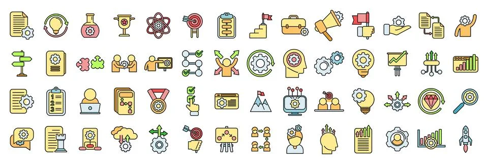 Realization icons set vector color line Stock Illustration