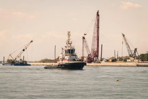 Realization of the movable bulkheads system to save Venice from tides. Stock Photos