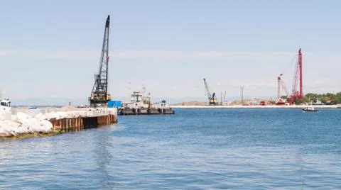 Realization of the movable bulkheads system to save Venice from tides. Stock Photos
