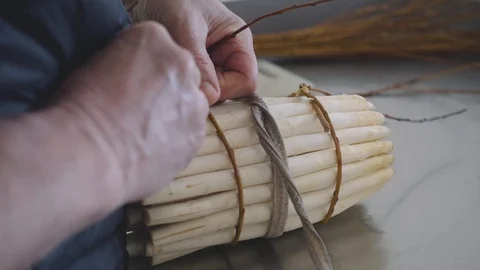 Realization of the typical bunch of asparagus Stock Footage 90218592