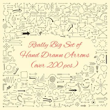 Really big set of hand drawn arrows Stock Illustration