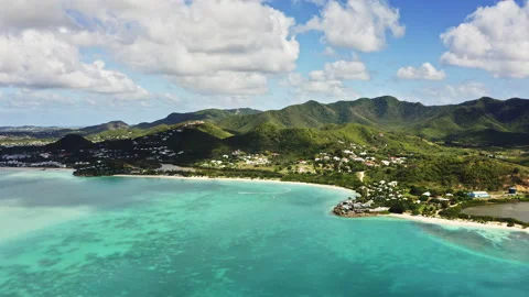 Really far out aerial view of Antigua and Barbuda beautiful landscape 動画素材 233228696