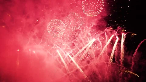 Really fireworks explode in the dark night sky. Stock Footage 220304206