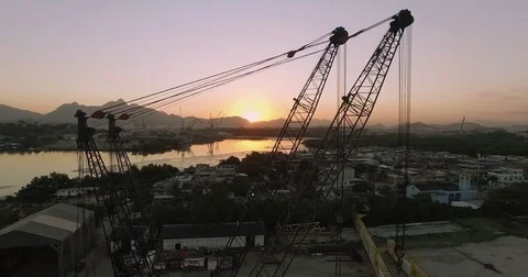 A really nice aerial sunset with a crane in the forground in Rio de Janeiro Stock Footage 83961302