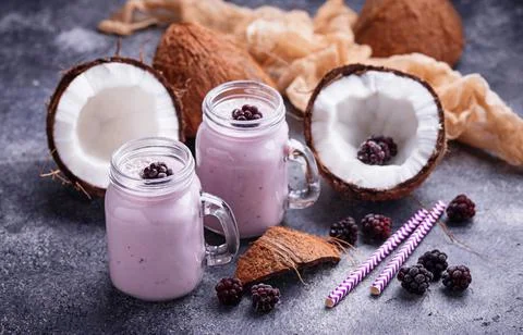 Really tasty smoothie with coconuts Stock Photos