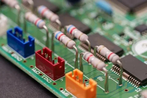 In the realm of electronics where colorful components find their place on a.. 스톡 사진