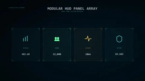 Realtime Digital Display Interface Featuring Modular Hud Panels for Busines.. Stock Footage 347362231