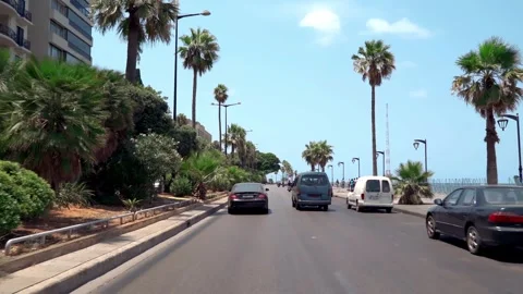 A realtime POV Drive on Ein Mrayse Corniche, Beirut, Lebanon Stock Footage 243498353