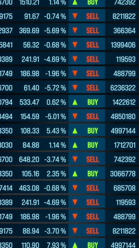 Realtime transaction data on the screen, buy and sell signs, arrow up and dow Stock Footage 319996669