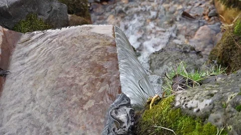 Realtime video with 100 fps close-up of the flow of a small natural source .. Stock Footage 315215634