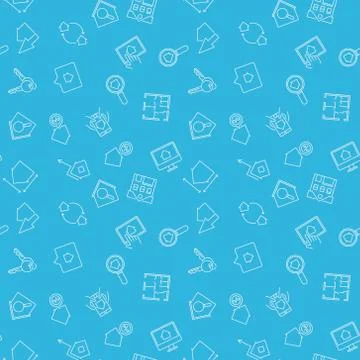 Realtor blue vector seamless pattern in outline style Stock Illustration
