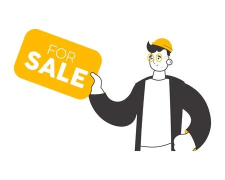 Realtor guy. Minimalistic linear style. Isolated. Vector illustration. イラスト素材