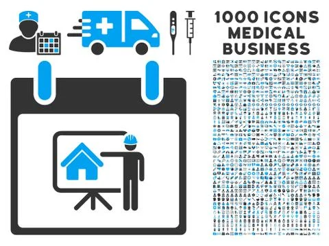 Realty Developer Calendar Day Icon With 1000 Medical Business Symbols Stock Illustration