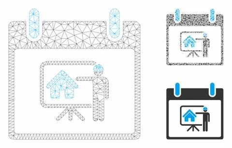 Realty Developer Calendar Day Vector Mesh Network Model and Triangle Mosaic Icon イラスト素材