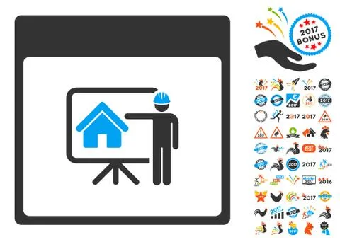 Realty Developer Calendar Page Flat Vector Icon With Bonus 스톡 일러스트