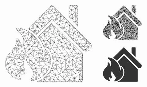 Realty Fire Disaster Vector Mesh Wire Frame Model and Triangle Mosaic Icon Stock Illustration