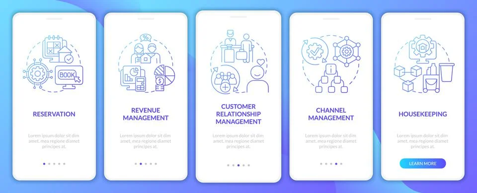 Realty management module blue gradient onboarding mobile app screen Illustrazione stock
