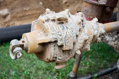 Reamer tool of Directional drill machine or Drilling rig stands on paved as.. 库存照片