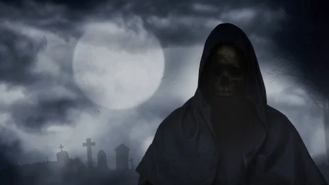 Reaper Figure Graveyard Full Moon 4K Loop Video stock 86142341