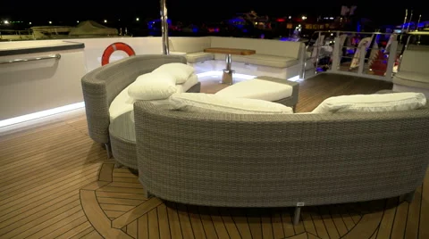 Rear area of the upper deck of a luxury yacht Stock Footage 67573831