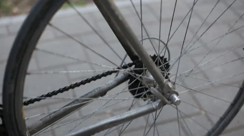 Rear bicycle wheel closeup Stock Footage 54409468