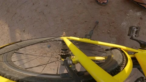 Rear Bicycle Wheel in Motion Stock Footage 237543671