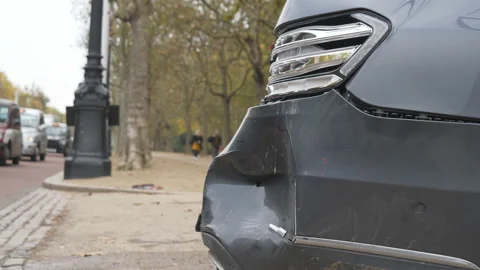 Rear bumper of a car smashed after the car crash. Vídeos de archivo 217625955