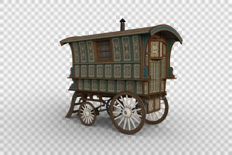 Rear coner view 3D rendering of a turquoise and green Romany gypsy caravan is Stock Illustration